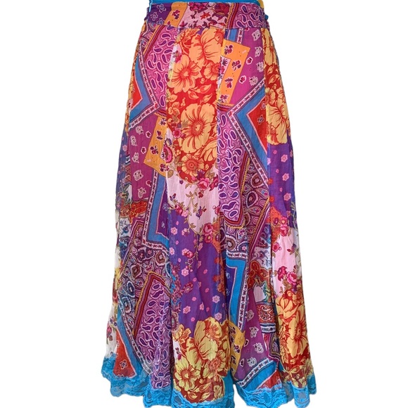 GEFF GALLANO SILK LACE FLORAL SPRING MAXI SKIRT - Picture 11 of 14